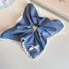 Estilo Sencillo Tela Mezclilla Azul Moño Anillo para el Pelo Intestino Grueso Encaje de Alta Calidad Cuerda para el Cabello de Encaje Cabeza de Bola Cola de Caballo Alta