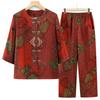 Roupas de Verão para Idosos, Conjunto Feminino de Algodão e Seda, Camisa de Algodão com Manga Média para Vovó, Conjunto de Duas Peças com Cardigã Soltinho para Senhora
