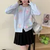 Suéter de Encaje con Flores en Gradiente Tridimensional de Estilo Coreano para Primavera y Otoño, Nuevo Estilo Suave, Resistente, para Mujer, Cárdigan Corto de Punto Dulce