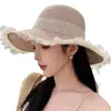 Sombrero de Paja de Ala Ancha con Adorno de Encaje para Mujer Verano Dulce Versátil Sombrero de Sol para Vacaciones en la Playa Sombrero Francés con Protección Solar