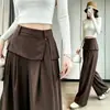Pantalones de Dos Piezas Falsos de Algodón Tencel con Abertura para Cubrir el Trasero para Mujer, Estilo Delgado 2026 Otoño Nuevo, Holgados, con Caída, Casuales, de Pierna Ancha, Largos