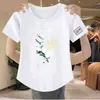 Camiseta de Manga Corta con Descuento de Comercio Exterior para Mujer Ropa para Madres Verano Estampada Cuello en V Holgada Talla Grande Casual Elegante Top para Edad Media