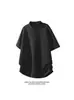 Camiseta de Estilo High Street Americano con Cuello Henry para Hombre, Marca Trendy de Verano, Top Corto Versátil Casual, Camisa Polo de Manga Corta con Cuello Alto