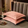 Funda de almohada de forro polar coral, par, simple, nórdica, color sólido, forro polar de leche de cristal, funda de almohada individual, funda de almohada, funda de revestimiento