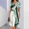 Vestido Feminino Estampa Degradê Elegante Casual Gola Redonda Manga Curta Vestido de Verão Moda Feminina