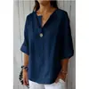 Camisa casual azul marino con cuello de solapa y mangas de tres cuartos, adecuada para el uso diario, nueva camisa para mujer 2026