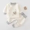 Conjunto de ropa interior térmica de cintura alta para otoño e invierno para bebés, que incluye camisetas de manga larga y pantalones largos, adecuado para recién nacidos, niños y niñas, con forro acolchado