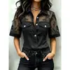 Nova Roupa Feminina Estilo Europeu e Americano com Gola Reversível, Estampa de Jeans Falso, Patchwork, Jaqueta Top Casual Solta Transfronteiriça Feminina