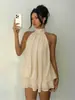 Vestido europeo y americano transfronterizo para mujer, cuello halter, cuello alto, dobladillo con volantes, sin mangas, hombros descubiertos, holgado, estilo dulce y fresco