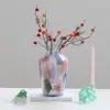 Jarrón de Vidrio Artístico Acuarela Clásica, Lujo Accesible y Flores Levantadas con Esmalte Francés de Gama Alta, Adornos de Decoración para Sala de Estar