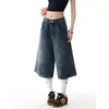Jeans cropped de pierna ancha lavados estilo retro americano para hombres y mujeres, shorts casuales del mismo estilo que Jin Jing