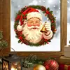 Exquisita corona de Navidad Santa Claus pegatina electrostática para ventana, sin pegamento, no daña el cristal, decoración de ambiente festivo para ventanas de sala de estar