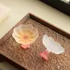Taza de té de loto rosa de vidrio hecha a mano, taza de maestro para damas, taza aromática de pétalo de pie alto, taza de shochu, taza de té de lujo ligero
