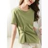 Camiseta Decorativa Dividida com Smock na Cintura, Design 2025 Verão Nova Moda Versátil Casual Feminina