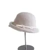 Chapéu Bucket com Borda de Laço de Seda e Linho Decorativo em Renda para Mulheres, Chapéu de Feltro de Lã Australiana de Inverno, Chapéu de Pescador Versátil e Estiloso