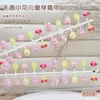 Uñas postizas hechas a mano con perlas de dibujos animados, flores amarillas y rosas, formas de estrellas y moños, uñas postizas desmontables para niños, 30 piezas