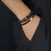 Pulseira em Camadas Olho de Deus Cruz Aço Inoxidável Masculina High-End Preto Óleo Numeral Romano Pulseira de Argola Pulseira Acessórios Pulseira Feminina