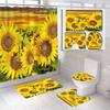 Venta Caliente Transfronteriza Cortina de Ducha de Baño Impermeable y a Prueba de Humedad con Girasol Alfombrilla de Baño Antideslizante de Cuatro Piezas Alfombrilla Absorbente para Pies