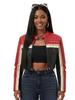 Nueva Chaqueta de Cuero Transfronteriza con Cuello Alto, Patchwork de Cuero PU, Estilo Corto que Expone la Cintura, Chaqueta de Cuero para Mujer, Hecha a Medida para Chicas Atrevidas y Estilo Motero