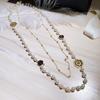 Collar Clásico Europeo y Americano de Camelia y Perla de Imitación de Doble Capa para Mujer, Moda Femenina, Estilo Coreano, Rosa, Cadena Larga para Suéter para Mujer