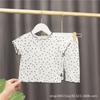 Pijama Fino Respirável de Seda Gelada para Meninas, Conjunto de Verão com Estampa Floral de Manga Curta Três Quartos para Crianças, Conjunto Elegante de Duas Peças