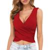 Nuevos Tops Cortos Europeos y Americanos de Primavera y Verano para Mujer Sexy Cruz Delgada Plisada Color Sólido Chaleco para Mujer