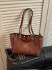 Bolsa de ombro tote em couro encerado vintage desgastado, grande capacidade, moderna e versátil, design de nicho, bolsa para o dia a dia para mulheres, transfronteiriça
