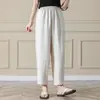 Calças Casuais Finas Soltas de Verão para Mulheres de Meia-Idade e Idosas, Calças Elegantes de Cintura Alta com Caimento, Cropped de Perna Reta