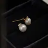 Brincos de Pérola Akoya de Água Salgada Japonesa em Ouro 18K com Diamante Redondo Estilo Simples Feminino Roupa de Trabalho Versátil
