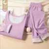 Conjunto Térmico Outono e Inverno com Lã Fleece, Lã e Seda Espessadas Sem Costura, Camada Base Térmica de Temperatura Constante Camiseta Interior Feminina