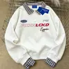 Sudadera de estilo perezoso versátil de moda con cuello polo unisex para otoño e invierno, top holgado de estilo coreano de dos piezas falsas