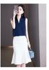 Camisa Diseño de Mujer Sin Mangas Verano Delgada Camisa Blanca Estilo Hong Kong Satén Cuello en V Top