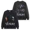 Camiseta de manga corta con estampado VENOM retro americano transfronterizo, camiseta de manga larga lavada, sudadera holgada con capucha al por mayor, moda para hombre