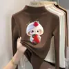 Camiseta base de forro polar con estampado para niñas, cuello alto medio, camiseta de otoño e invierno para bebés niñas, ropa interior cálida para niños, top casual