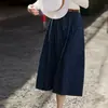 Falda de mezclilla de algodón puro línea A lavada, falda vintage de ondas, vestido de primavera/otoño para mujer de longitud media y cintura alta