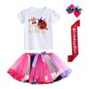 Falda de tul de malla para niña de Amazon, ropa infantil con lazo, horquilla, tirantes para el hombro, conjunto de cuatro piezas para actuación en cumpleaños