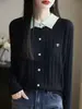 Suéter Cardigan Falso de Dos Piezas para Mujer 2026, Cuello Solapa, Bloques de Color, Bordado, Suéter de Punto Trenzado, Tejido de Punto Holgado, Chaqueta, Top de Moda