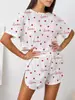 Conjunto de Pijama y Ropa de Casa Transfronterizo en Stock, Dos Piezas de Verano de Manga Corta y Shorts, Jacquard, Certificado Transfronterizo, Cumple con los Estándares Europeos y Americanos