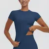 Nueva camiseta de color liso, ropa de yoga de secado rápido, top versátil de manga corta para fitness, cubierta para correr al aire libre y deportes, de manga corta para mujer