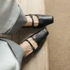 Sapatos Mary Jane Femininos de Pele de Ovelha, Estilo Francês, Finos e Alongados, Bico Quadrado, Primavera 2026, para o Dia a Dia, Salto Médio Fino, Couro Genuíno, Boca Rasa