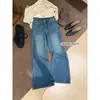 Su Xinlan/YOUMO Vaqueros Lavados Bordados de Tiro Alto con Estampado Retro Americano Elásticos en Cuatro Direcciones para Mujer 95227