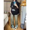 Retrato interno estilo Harajuku camiseta de manga curta 100% algodão feminina modelagem solta com estampa camiseta de meia-manga roupa superior Ensino médio para esconder gordura