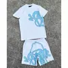 Estética Y2k Gótico Masculino Conjunto de 2 Piezas Hip-Hop Estampado de Letras Camiseta sin Cuello Pantalones Anchos con Cordón traje Duo