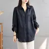 Tiro real 2026 Primavera Otoño Literario Retro Nuevo Perezoso Libre Estilo Viejo Rico Casual Algodón Lino Camisa Mujer