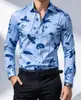 Camisa de Manga Larga para Hombre Estampado Floral Camisa Estampada Estilo Elemento Vegetal Camisa para Hombre Azul y Blanco Estilo Sencillo