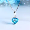 Collar de Plata de Ley 925 con Colgante de Corazón de Cristal y Topacio Natural, Joyería de Moda Coreana al por Mayor, Regalo para San Valentín