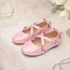 Zapatos de Princesa con Tira Cruzada para Niñas, Planos para Dama de Honor y Actuaciones de Boda con Moño Trasero y Suela Suave