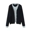 Runchi Talla Grande Holgado Estilo Coreano Falso Dos Piezas Cardigan de Punto Bordado 9124 Exquisito para el Trabajo Nuevo Suéter de Punto Chaqueta