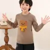 Engrosado 0 Oso Niños Siete Agujas Lana Pura Dibujos Animados 10 Suéter Bordado Bufanda de Mujer Mismo Estilo Cuello Medio Alto Hombres