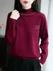 Suéter Tricot Pulôver Feminino Novo Outono 2026 com Letras de Strass, Suéter Gola Alta Meia, Suéter Básico Feminino, Tamanho Plus Size, Manga Longa